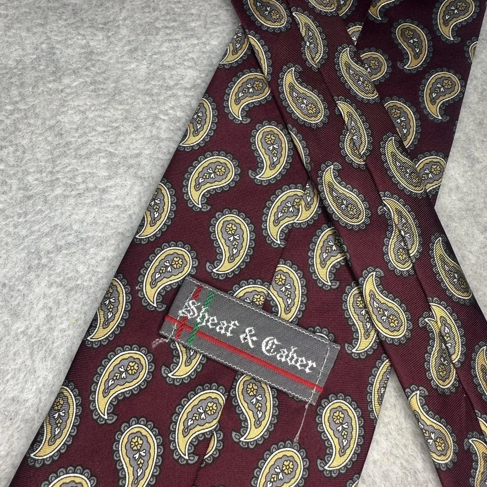 Sheaf & Caber Tie Mens Silk Paisley Burgundy Italian Fabric Made in‎ USA Necktie